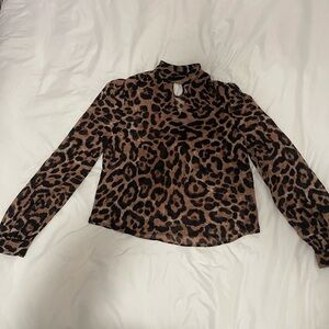Cheetah Print Blouse with High Neck key hole